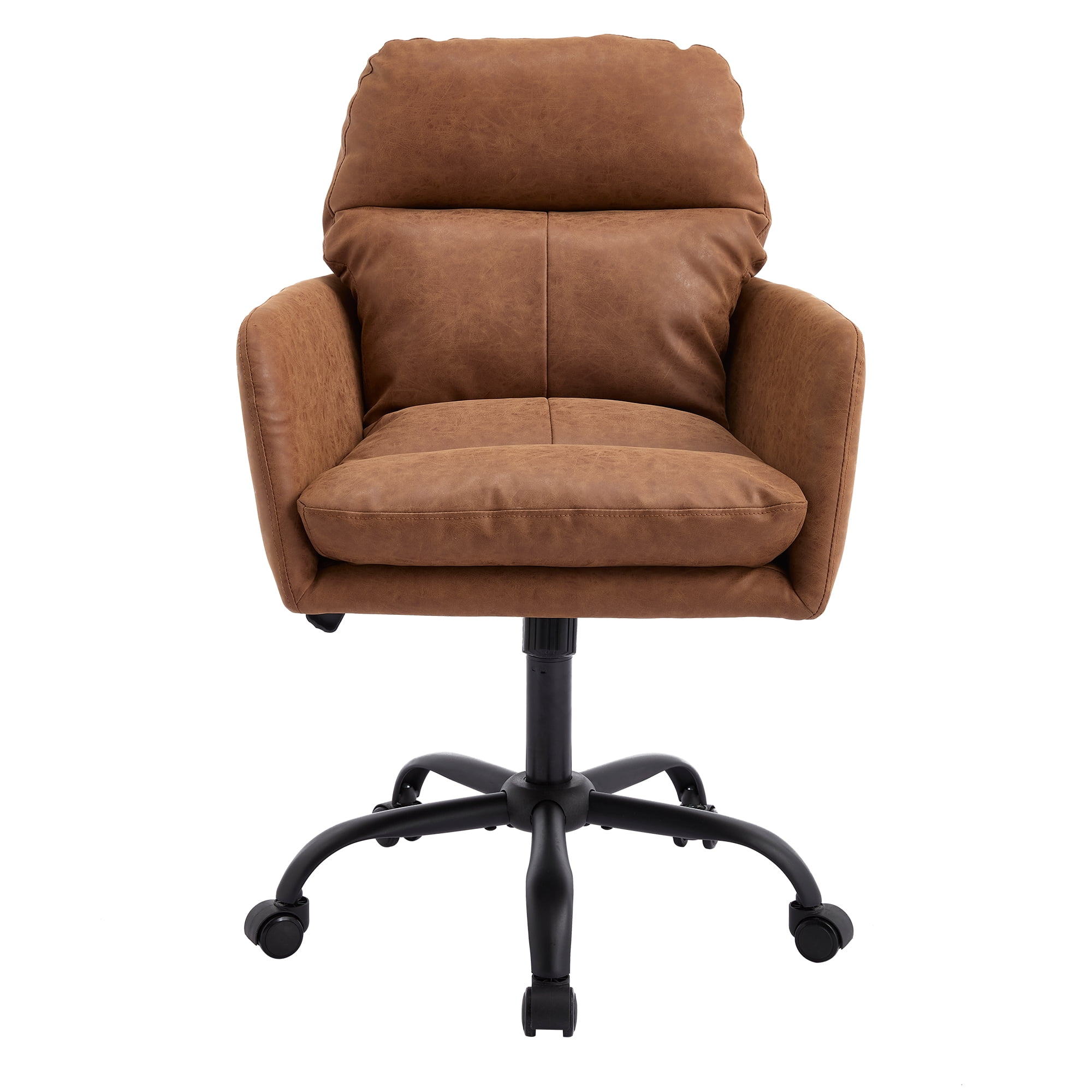 Ergonomic Executive Office Chair with High Back and Lumbar Support, Adjustable Height PU Leather Desk Chair, Swivel Rolling Computer Chair with Armrests for Home Office, Brown