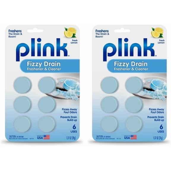 Plink Fizzy Drain Freshner and Cleaner, Prevents Buildup and Removes Drain Odor, Lemon Scent, 6 Tablets per Pack, 2-Pack