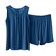 thumbnail image 2 of Conjunto de pijama de dos piezas para mujer, suelto, de verano, con tirantes de color liso, para estar en casa, blusa modal y pantalones, 2 of 7