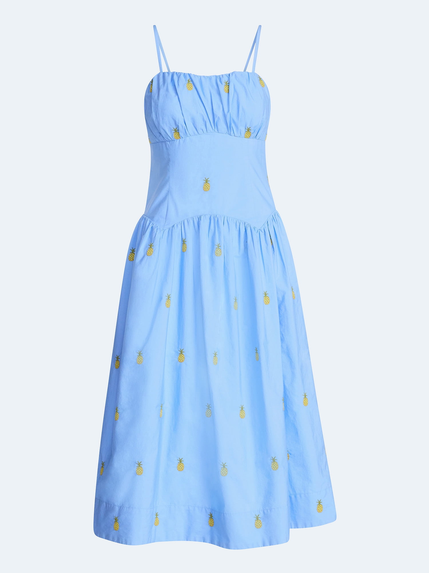 Free Assembly Women's and Women’s Plus Tie Back Cotton Midi Dress with Drop Waist, Sizes XS-4X