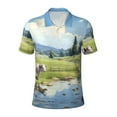 thumbnail image 2 of Daiia Pasture Cow Pattern Men’s Polo Shirts,Solid Deck Shirt,Classic Fit, Breathable Cotton Polo for Casual and Sport Wear-Medium, 2 of 7