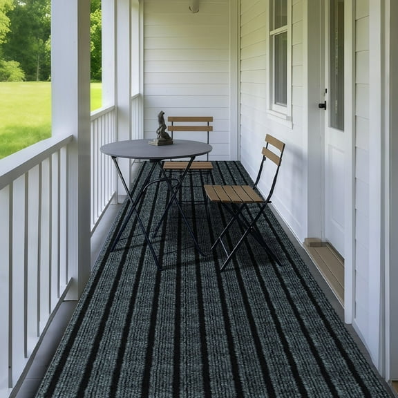 Debonair Runner Rug 1.3ft x 4 ft Indoor/Outdoor Low Profile, Hallway, Kitchen, Patio, Deck Area, RV, Entryway, Garage, with Natural Non-Slip Rubber Backing, Gray/Black Strip