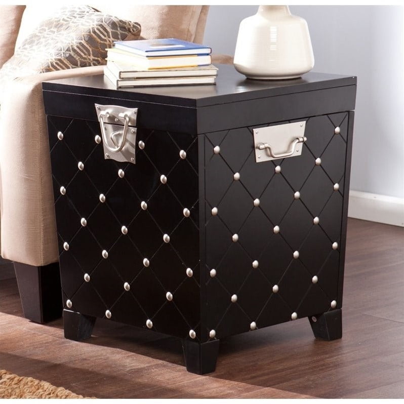 Southern Enterprises Nailhead Trunk End Table in Black and Silver