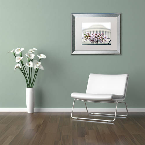 Trademark Fine Art "Jefferson Memorial Blossoms" Canvas Art by CATeyes, White Matte, Silver Frame