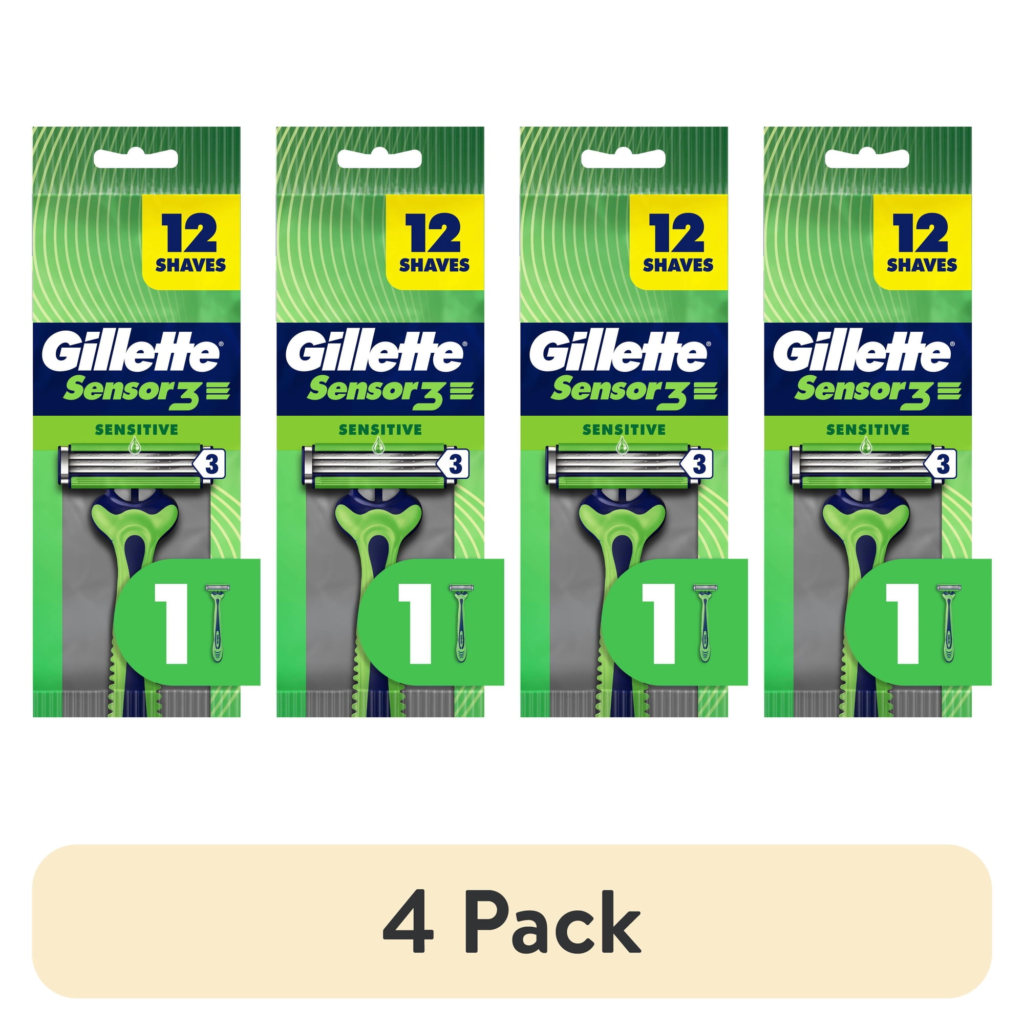 (4 pack) Gillette Sensor3 Sensitive Men s Disposable Shaving Razors 1 Count