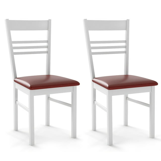 Gymax Wood Dining Chairs Set of 2 w/Rubber Wood Frame Padded Seat & Slatted Backrest White