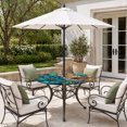 thumbnail image 2 of Round Outdoor Tablecloth with Umbrella Hole and Zipper, Orange Blue Spring Floral Tablecloth with Elastic Waterproof, Daisy Wildflowers Pastoral Patio Table Covers for 55" - 60" Picnic Pool Tables, 2 of 9