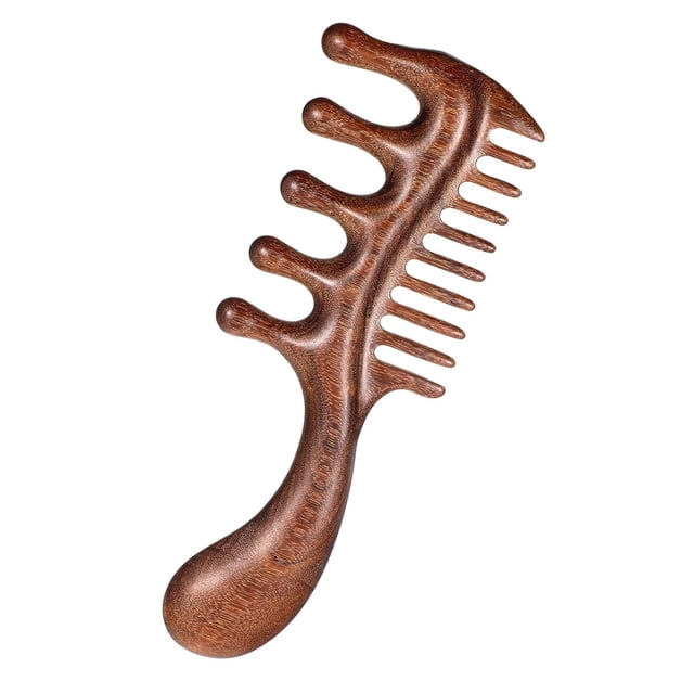 OPALESQUE Peine de Madera con Dientes Anchos, Masajeador de Cuero Cabelludo con Sándalo Natural para Mujer, Hombres y Ancianos, Herramienta para el Cuidado Del Cabello y la Relajación