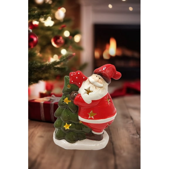 Christmas Ceramic Ornament - Santa with Christmas Tree by Wizardi F07N7-7