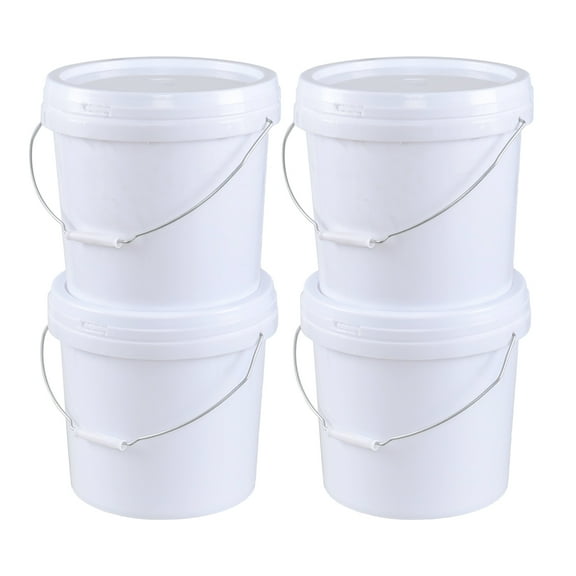 Ewingger 4 Gallon Plastic Round Bucket Pail with Lid, 4-Pack Food Storage Buckets with Handles, White
