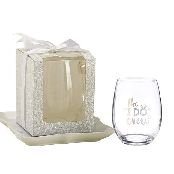 Kate Aspen 36 Pcs Boîtes Cadeaux Argentées pour Verres à Vin de 9 oz, Décor & Cadeaux pour Cadeaux de Mariage, Enterrement de Vie de Jeune Fille & Douche Nuptiale, Verre à Vin Sans Pied Vendu Séparément