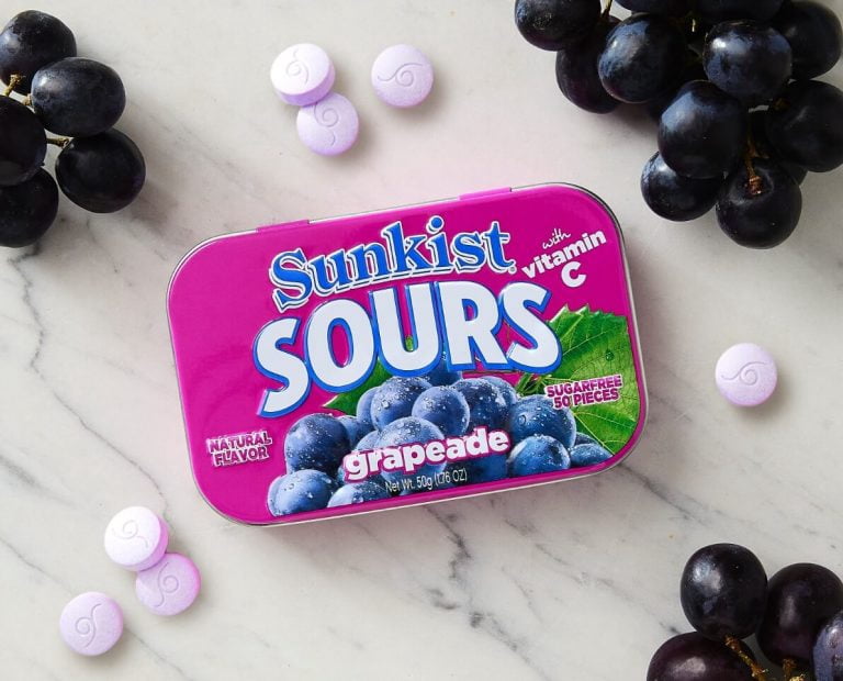 Sunkist Sours Grapeade Candy, Sugar Free, Vitamin C, 1.76oz Tin