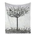 thumbnail image 1 of Tree of Life Soft Flannel Fleece Blanket, Abstract Image Circle Leaves and Round Plants Spiral Dot Illustration Design, Cozy Plush for Indoor and Outdoor Use, 50" x 70", Black White, by Ambesonne, 1 of 5
