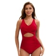 thumbnail image 1 of Top-kevin Women's One Piece Swimsuit Wide Straps V Neck Ruched Textured Ribbed Twist Back, 1 of 11