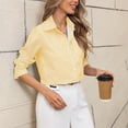 thumbnail image 6 of VEKDONE Women Striped Shirts Dressy Long Sleeve Button Down Work Blouse Business Casual Loose Fit Office Tunic Tops Yellow M, 6 of 6