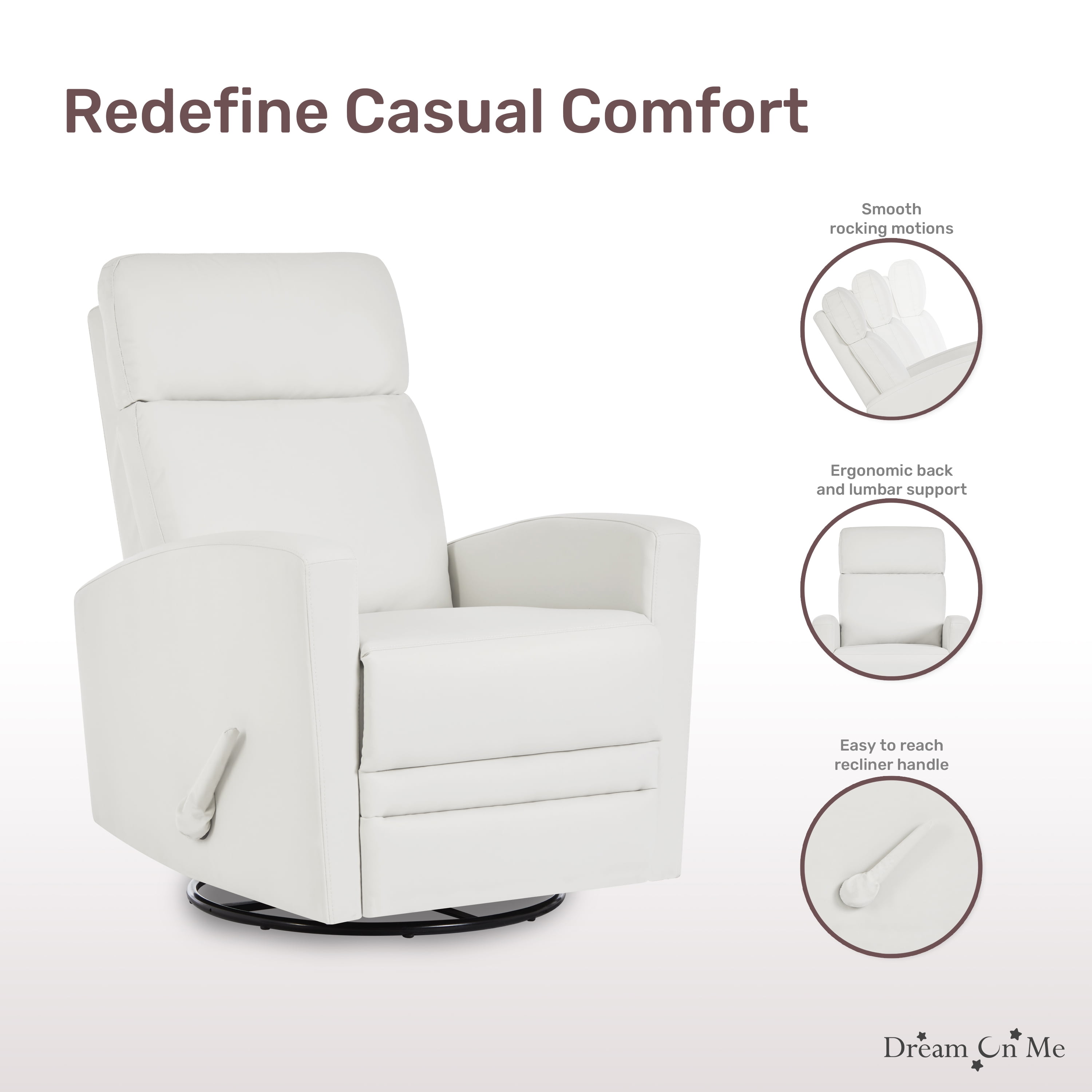 Dream On Me Chatham Plus Swivel Glider, Recliner in Leatherette