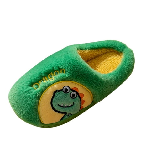 

Youmylove Fashion Autumn Winter Boys Girls Slippers Flat Bottom Round Toe Soft Lightweight Comfortable Plush Warm Cute Cartoon Dinosaur Zapatos