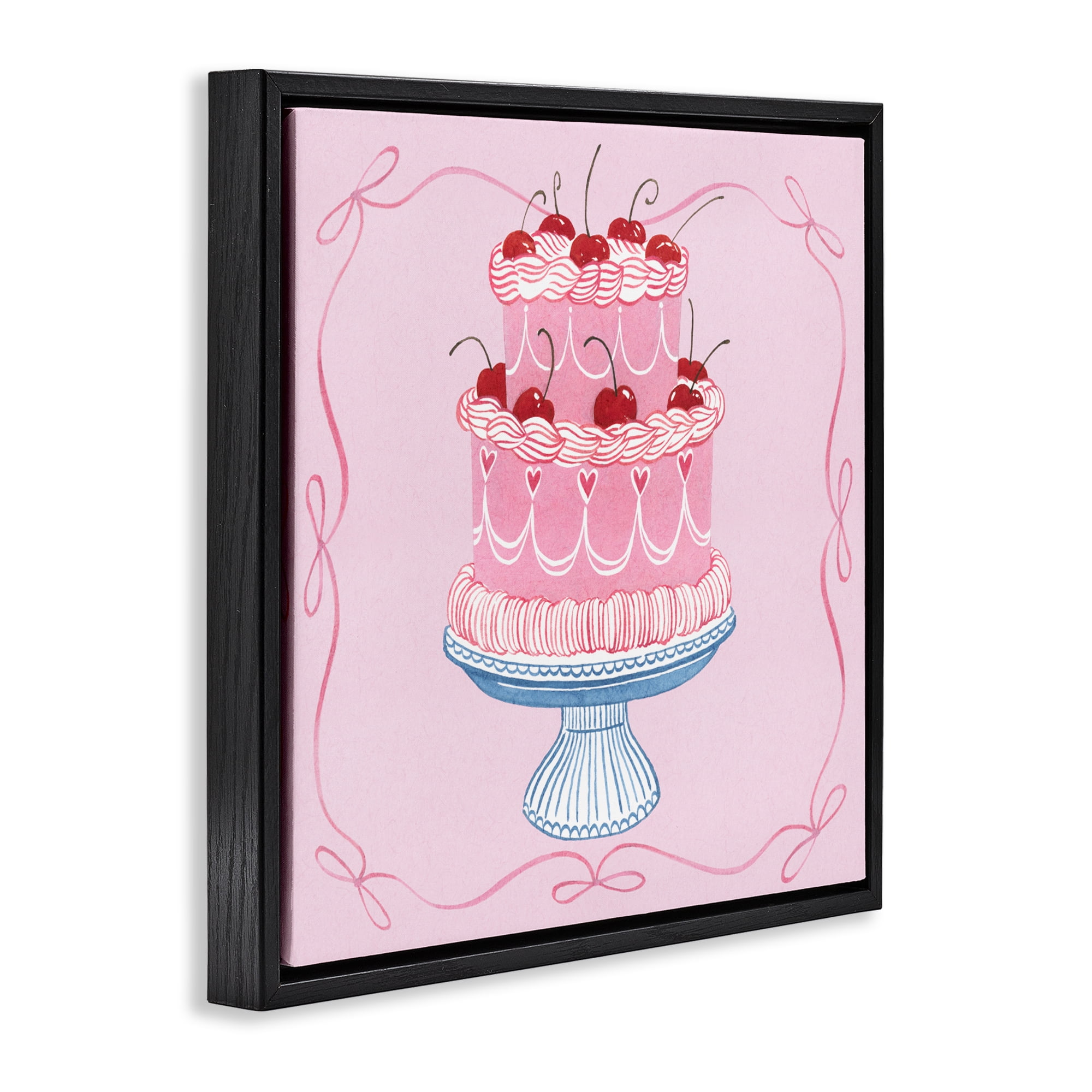 Stupell Industries Romantic Pink Cherry Cake Black Framed Floater Canvas Wall Art, design by Grace Popp