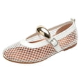 thumbnail image 6 of Rokment Womens Buckles Fishnet Ballet Flat Mary Jane Slip on Dressy Shoes Summer Fall Fashion Retro Mesh Closed Toe Comfortable Walking No Heel Mules Loafers Sandals White Size 7.5, 6 of 6