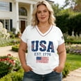 thumbnail image 6 of YVNAURA Women's 250 Years of Freedom V Neck T Shirt 250th Anniversary America 2026 Semiquincentennial Patriotic Top USA Flag Graphic Family Shirts for Independence Day, White, S, 6 of 8