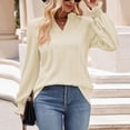 thumbnail image 4 of Womens Tops Casual Notched V Neck T Shirts Trendy Cute Puff Long Sleeve Tunics Dressy Textured Blouses Poplin Shirt Women Women Casual V Neck Tops 3 4 Sleeve for Women Ladies Raglan Tees Long Sleeve, 4 of 6