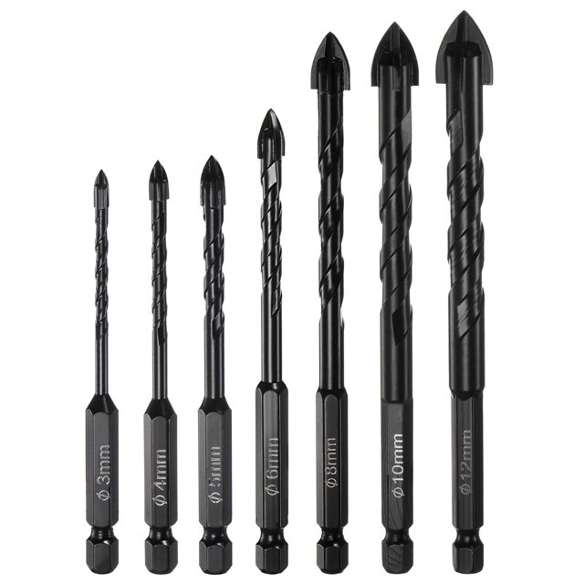 Unique Bargains 7pack Masonry Drill Bit Set, 3mm to 12mm Concrete Drill Bit Set 1/4' Hex Shank Ceramic Drill Bit