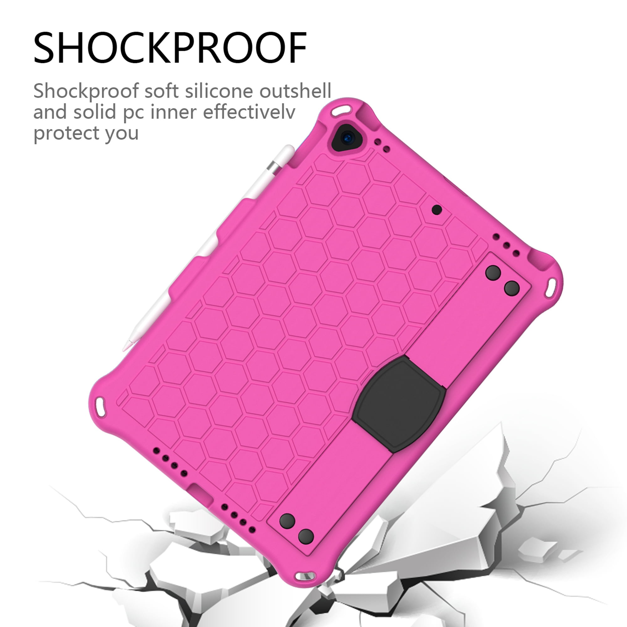iPad 10.2 2021 Case with Screen Protector, Dteck Shockproof Case for iPad 9th Gen/ iPad 8th Gen / iPad 7th Gen with Removable Shoulder Strap/Hand Strap/Pencil Holder, Heavy Duty Rugged Case,Rose/Black