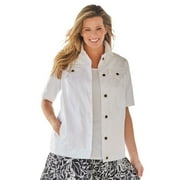 Woman Within Women's Plus Size Short-sleeve Denim Jacket Color: White Size: 16