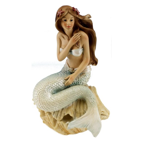 Lovely Mermaid Sitting On Clam Shell Figurine Table or Shelf Decor Resin