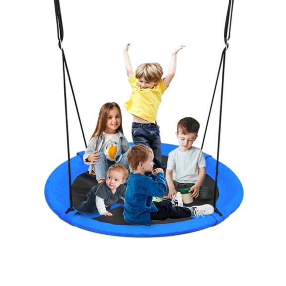 43" 700LBS Saucer Tree Swing for Kids, Waterproof Flying Saucer Swing with Swivel, Hanging Straps, Adjustable Ropes, Round Mat Spinner Swing for indoor/playground swing set, Blue