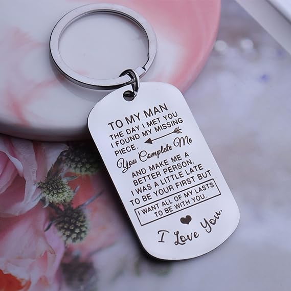Valentines Day Gifts for Men To My Man, Keychain Anniversary for Him  Husband Gifts from Wife Birthday Gifts for Boyfriend Key Ring