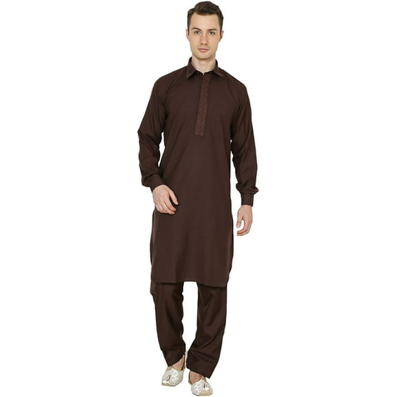 Royal Kurta Mens Cotton Blend Pathani Set Brown