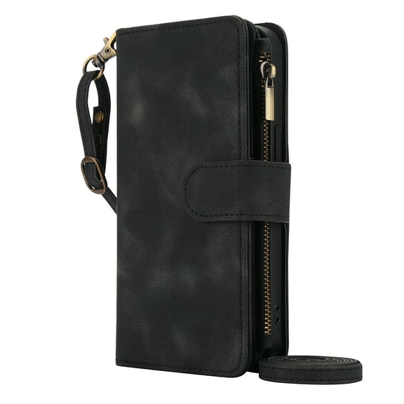 Dteck for Google Pixel 9 / 9 Pro Case Wallet with RFID Blocking Card Slots Premium Soft PU Leather Zipper Flip Folio Wallet with Wrist Shoulder Strap Kickstand Phone Case 6.3 Inch,Black