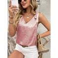 thumbnail image 6 of Uaswgudfs Women's V Neck Sleeveless Strappy Ruffle Bow Bling Tank Top Casual Solid Color Stretch Slim Fit Summer Top Pink L, 6 of 7