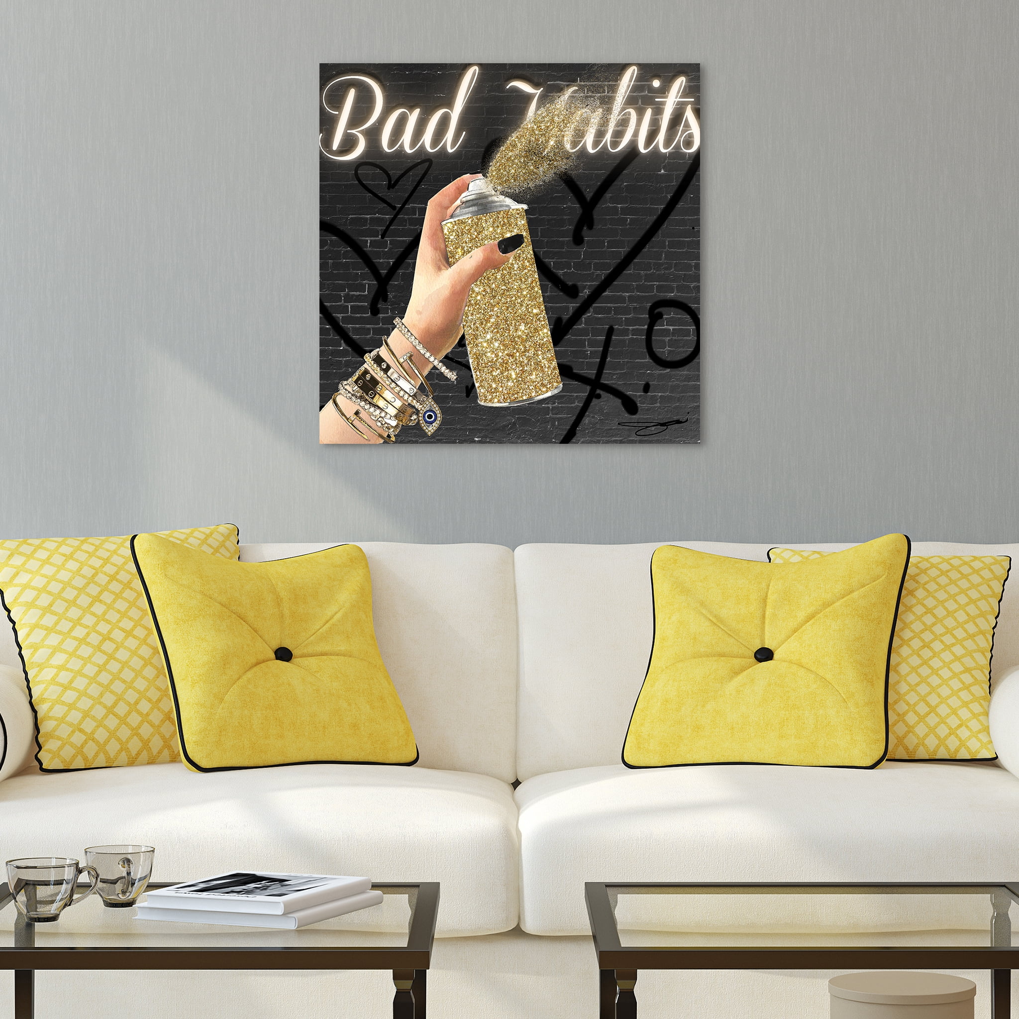 Empire Art Direct Bad Habits Frameless Free Floating Tempered Glass Panel Graphic Wall Art, 24" x 24" x 0.2", Ready to Hang