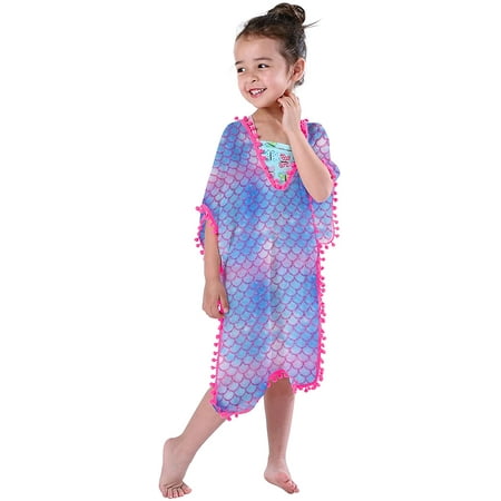 Swimwear Cover Up For Kids Toddler Girls Terry Swim Cover Ups Hooded Zip-up Beach Bathing Short Sleeve Swimsuit (Pink, 3-4 Years