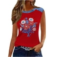 thumbnail image 6 of Womens Casual Sleeveless Tanks Independence Day Red Floral Daisy Faux Denim Trim Tops Daily Round Neck Waffle Knit Blouses, 6 of 8