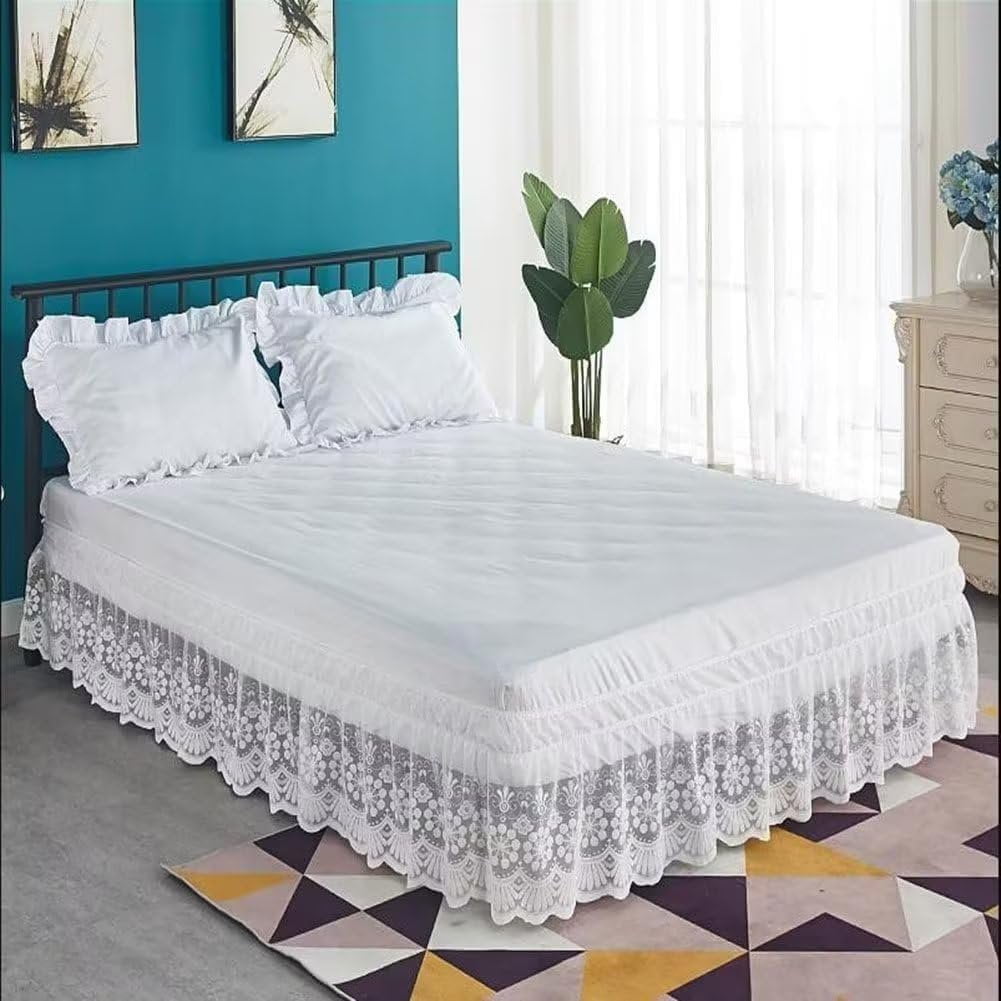 Mictong lace edge elastic bed skirt, easy to cover dust-proof bed skirt, non slip bed cover, skirt style lace thickened all season universal bed cover, 78 * 39 inches, white, 1 piece