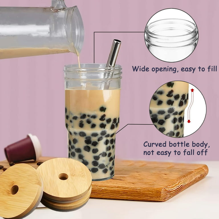 Reusable Boba Cup Bubble Tea Cup 4 Pack, 24Oz Wide Mouth Smoothie Cups with  Lid, Silicone Sleeve & A…See more Reusable Boba Cup Bubble Tea Cup 4 Pack