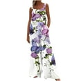 thumbnail image 2 of Wycnly Jumpsuits for Women Dressy Vintage Pleated Wide Leg Pocket Loose Baggy Strap Jumpsuits Overalls Summer Square Neck Sleeveless Floral Print Long Trendy Rompers Purple s, 2 of 7