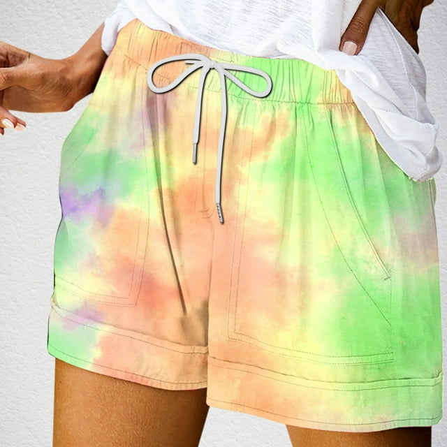 Puntoco Pantalones cortos de salón para mujer Pantalones cortos de vendaje con bolsillo estampados de verano para mujer Pantalones casuales