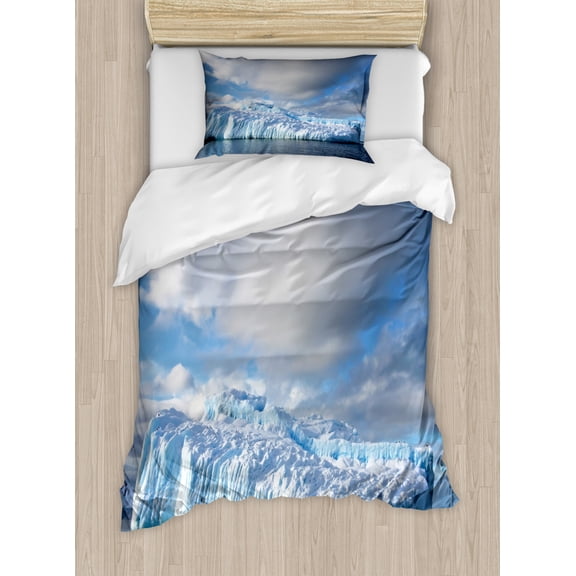 Iceland Duvet Cover Set Twin Size, Iceberg in Antarctic Peninsula Northern Glaciers, Decorative 2 Piece Bedding Set with 1 Pillow Sham, Sky Blue Blue Grey, by Ambesonne