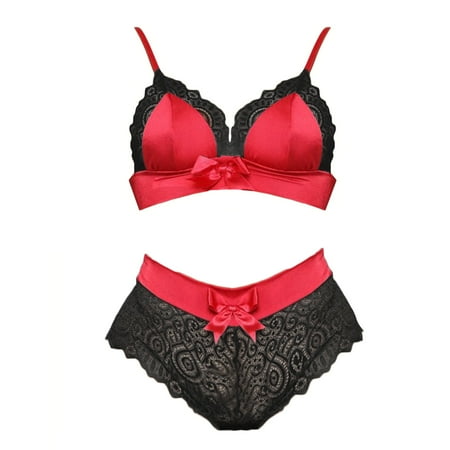 

Dtydtpe underwear women Ladies Temptation Lingerie Lace Bra Lace Sling Two-Piece Underwear Red