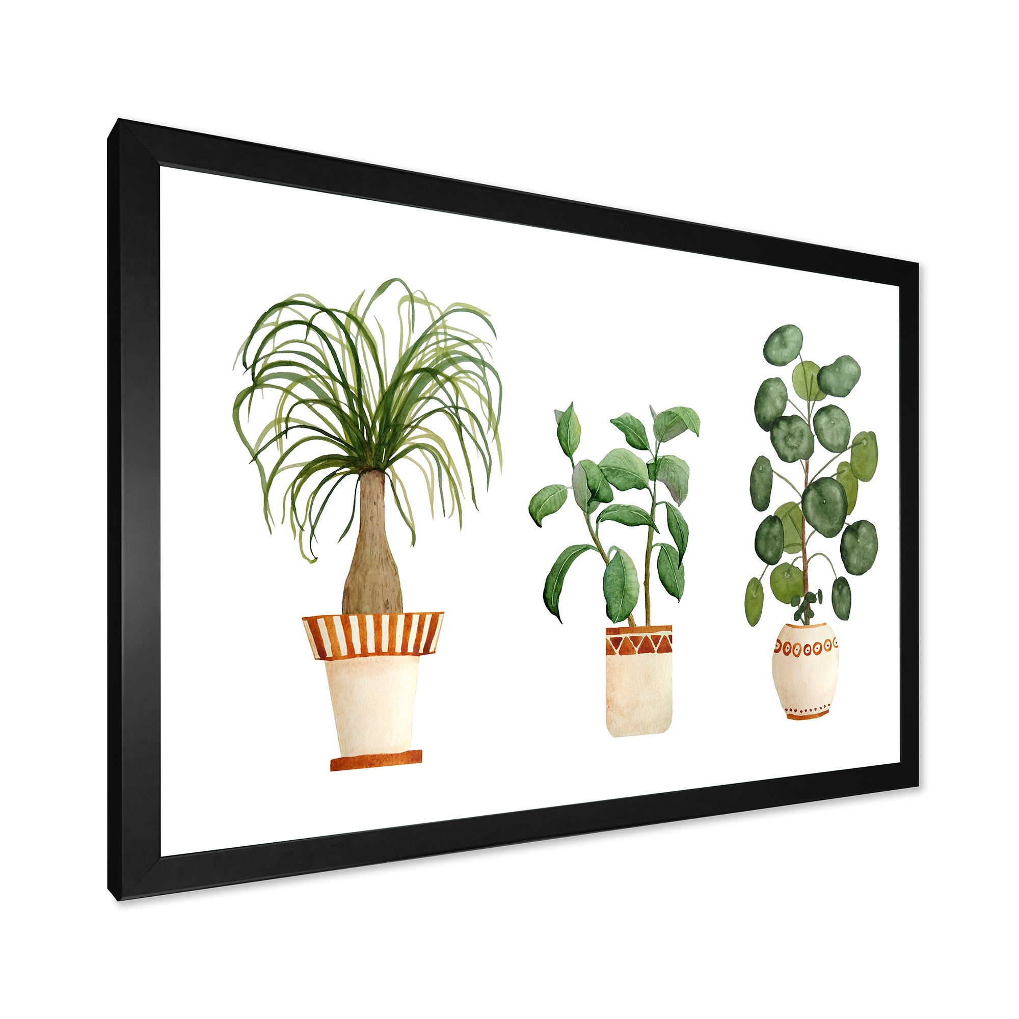 Designart 'Trio of House Plants Ficus Ponytail and Palm' Traditional Framed Art Print