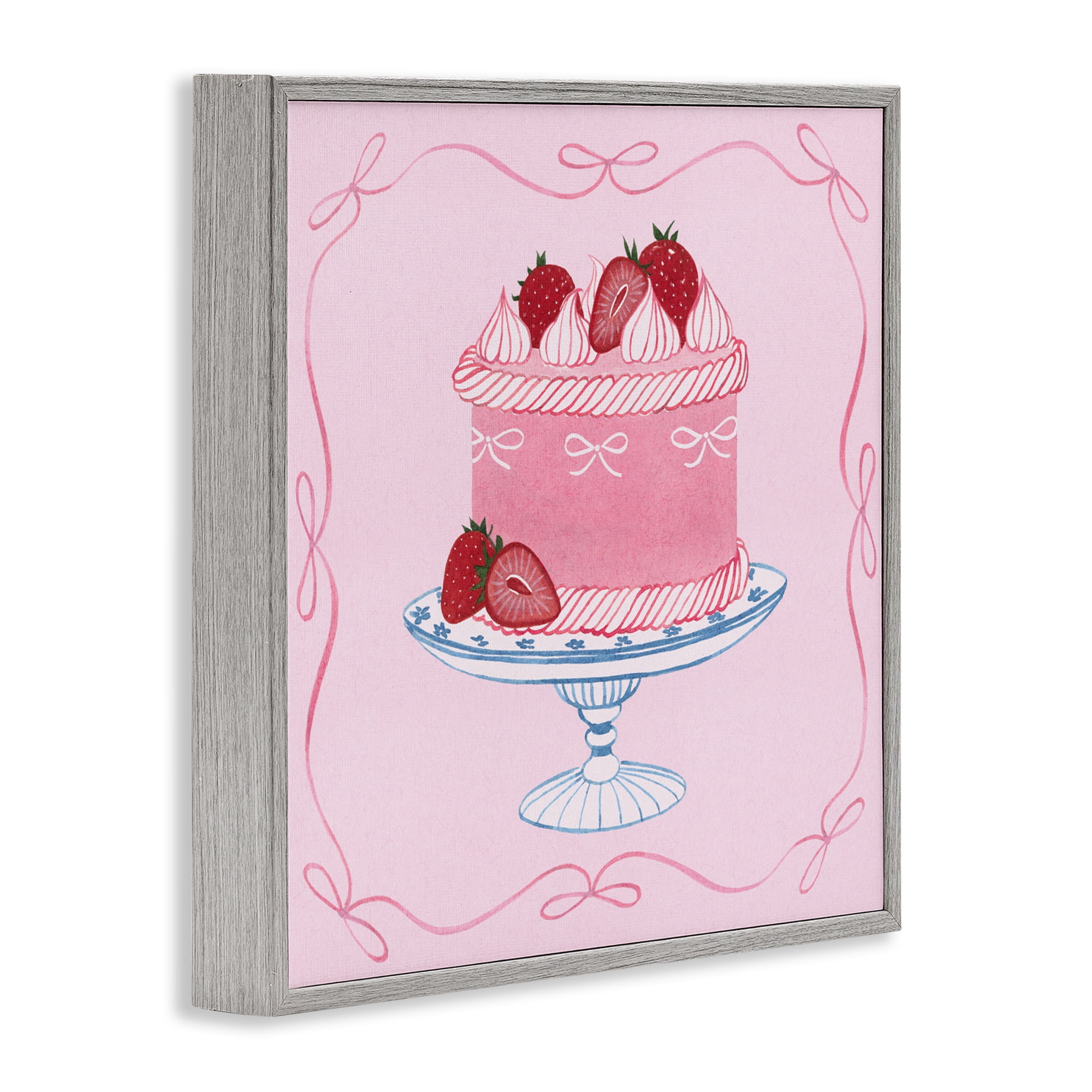 Stupell Industries Pink Strawberry Cake Gray Framed Giclee Art, design by Grace Popp