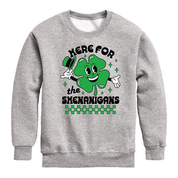 Instant Message - St. Patrick's Day Here For The Shenanigans - Toddler & Youth Crewneck Fleece Sweatshirt