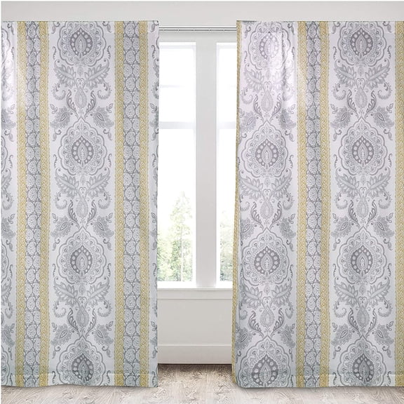 Levtex Home - St. Claire - Window Panels with Rod Pocket - Two Curtains 84 inch Length - Paisley Medallion - Grey, Yellow and Cream - 100% Cotton - Lined