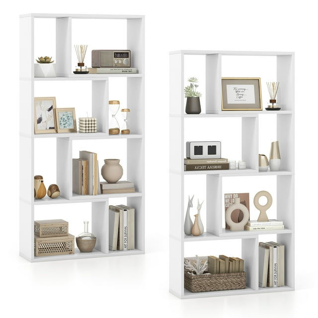 Gymax 4-Tier Geometric Bookshelf 48'' High Bookcase Modern 8-Cube Storage Organizer White