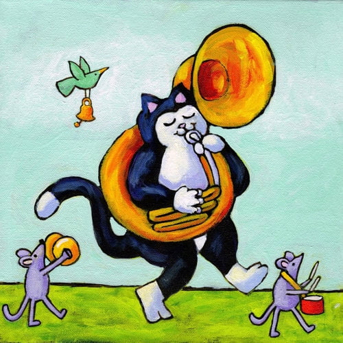 Marmont Hill "John Phillips Sousa Cat" by Janet Nelson Painting Print on Wrapped Canvas