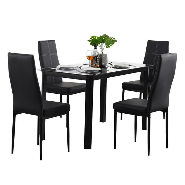 Modern Glass Dining Table Set Leather, Modern Chic Dining Room Set